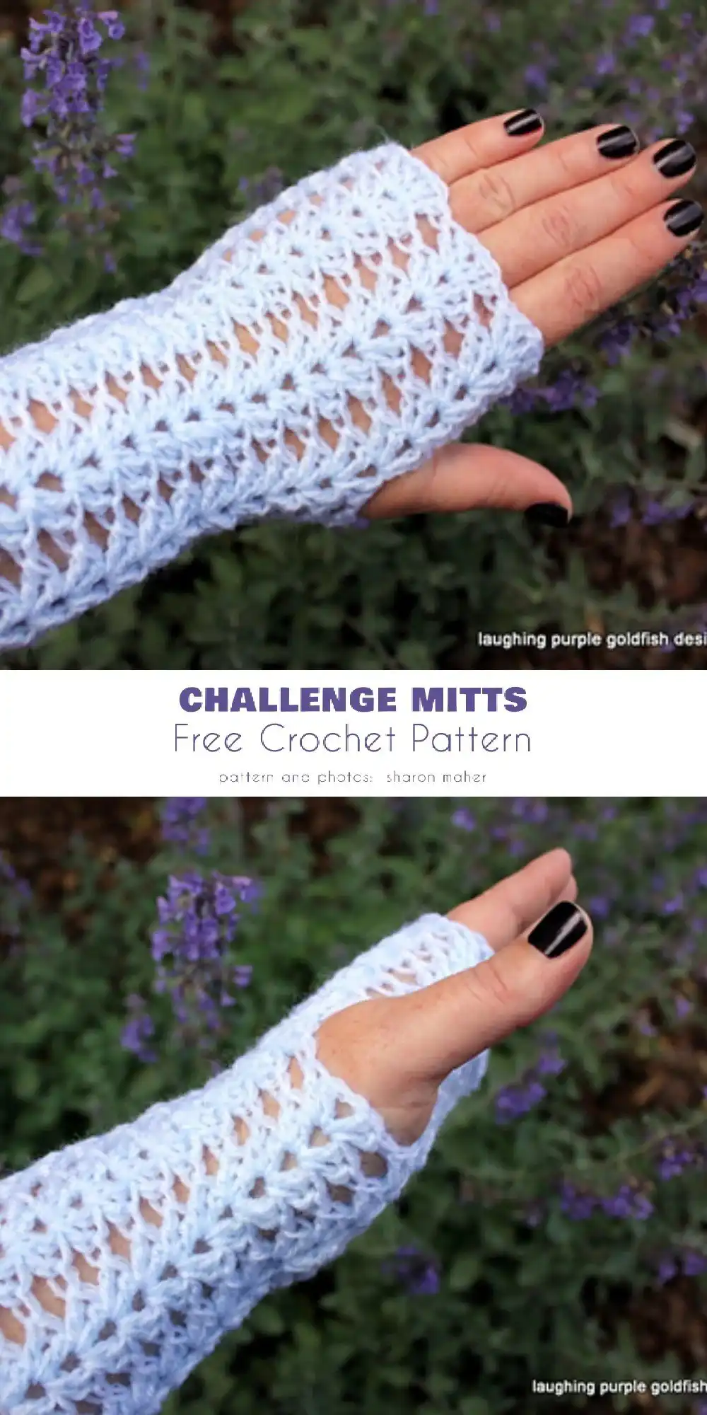 Delicate lacy crochet fingerless mitts, showcasing an open, aesthetic stitch pattern in a light color.