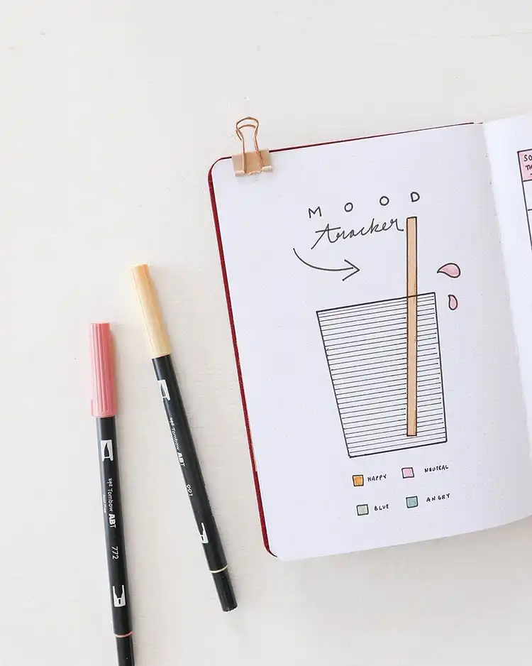 Bullet journal mood tracker featuring ice cream cones with colorful scoops, representing different daily moods.