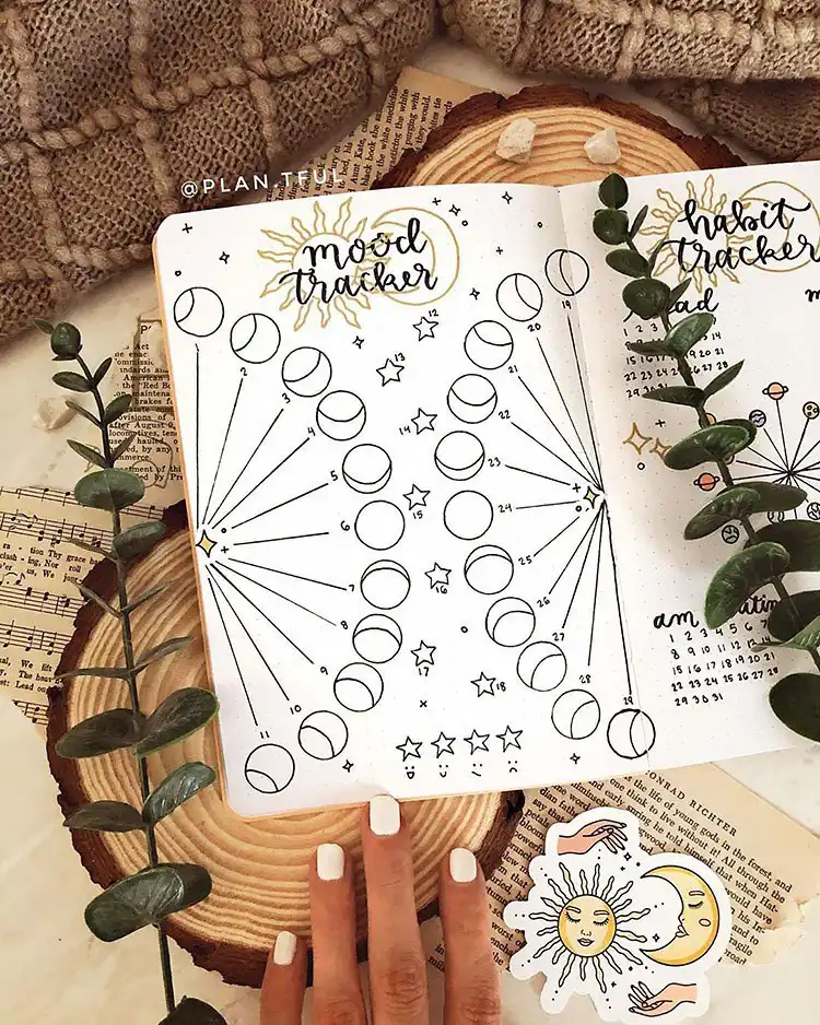 A bullet journal mood tracker featuring multiple ice cream treats, where each represents a daily mood.