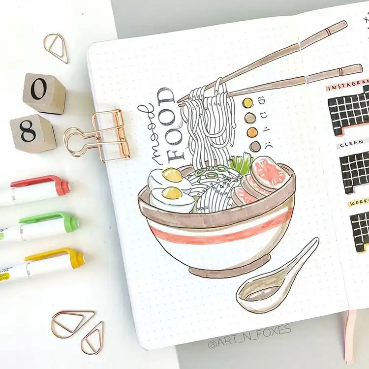 Minimalist paint roller mood tracker design in a bullet journal, using colored lines to represent daily moods.