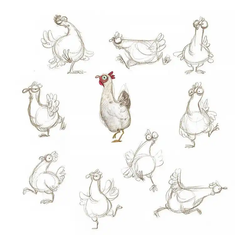 Humorous chicken sketches ideal for creating unique illustrated characters and funny scenarios.