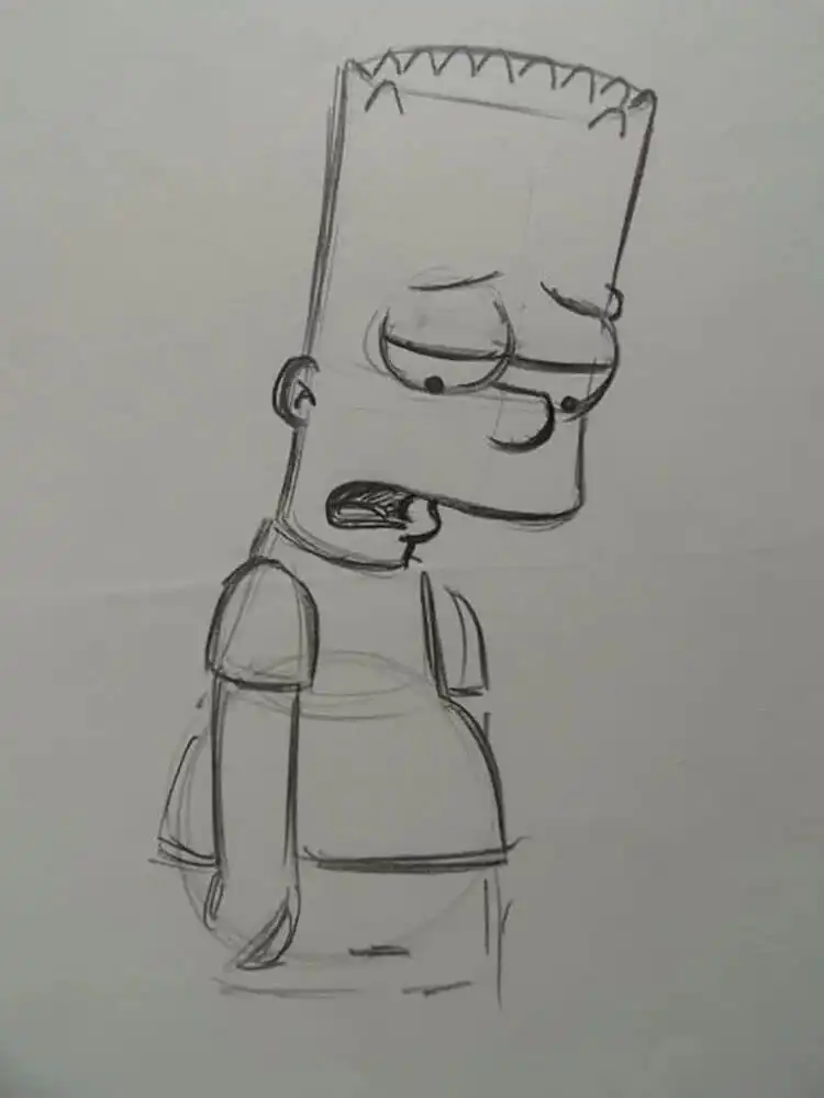 Drawing of Bart Simpson from The Simpsons, capturing his iconic spiky hair and mischievous grin.