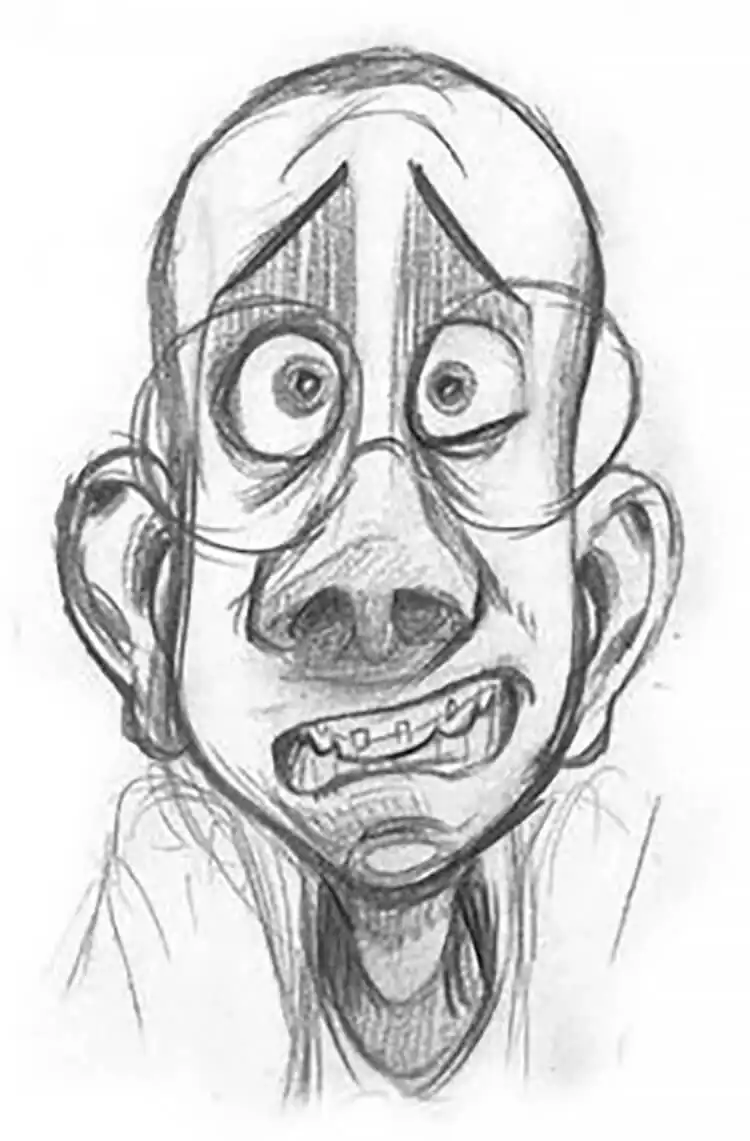 Expressive sketch of a nervous kid with braces, conveying emotion through facial details and posture.