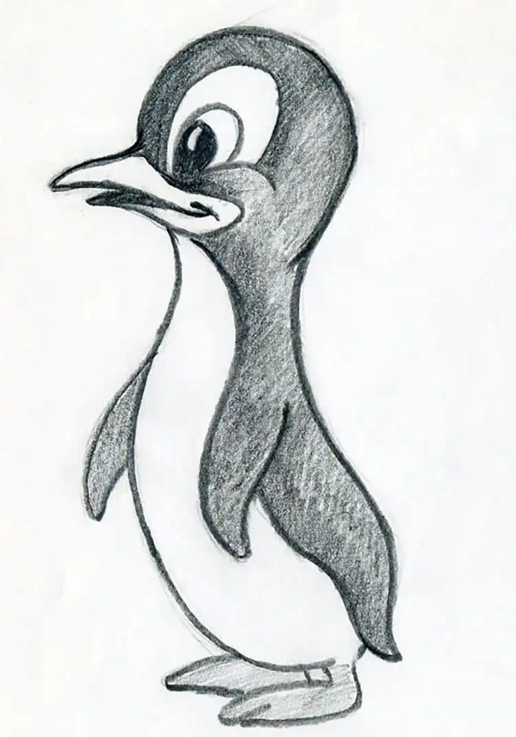 Simple and cute drawing of a penguin, perfect for beginner artists to practice animal forms.