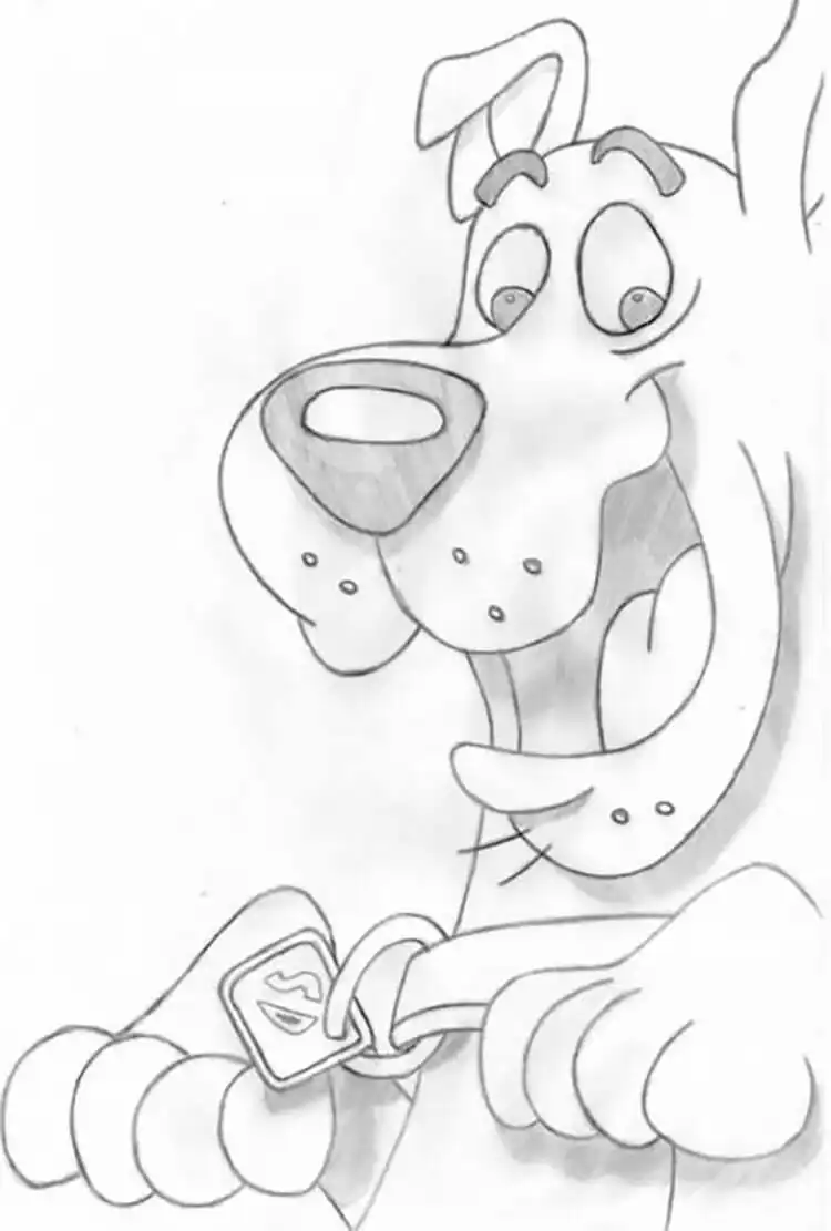 Classic cartoon drawing of Scooby Doo, capturing his lovable and iconic features.