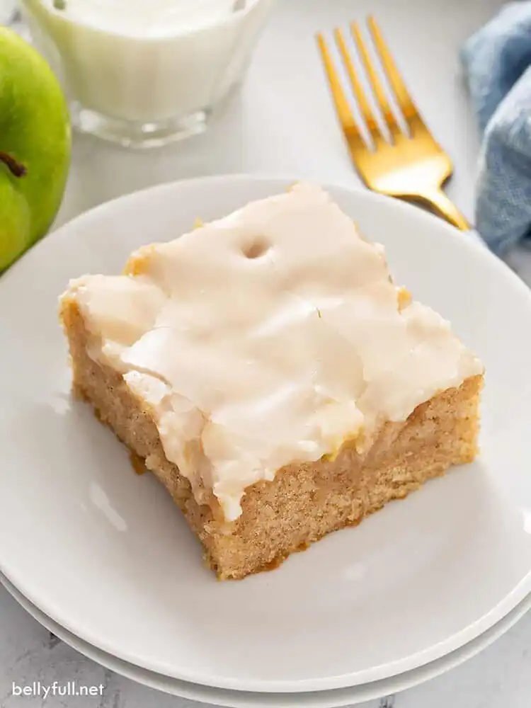 Caramel apple sheet cake with spiced apples and caramel drizzle