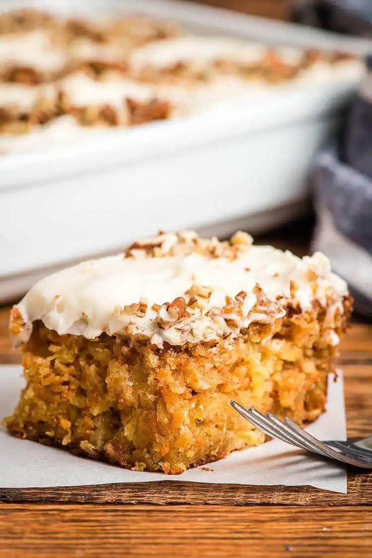Super moist carrot sheet cake with generous cream cheese frosting