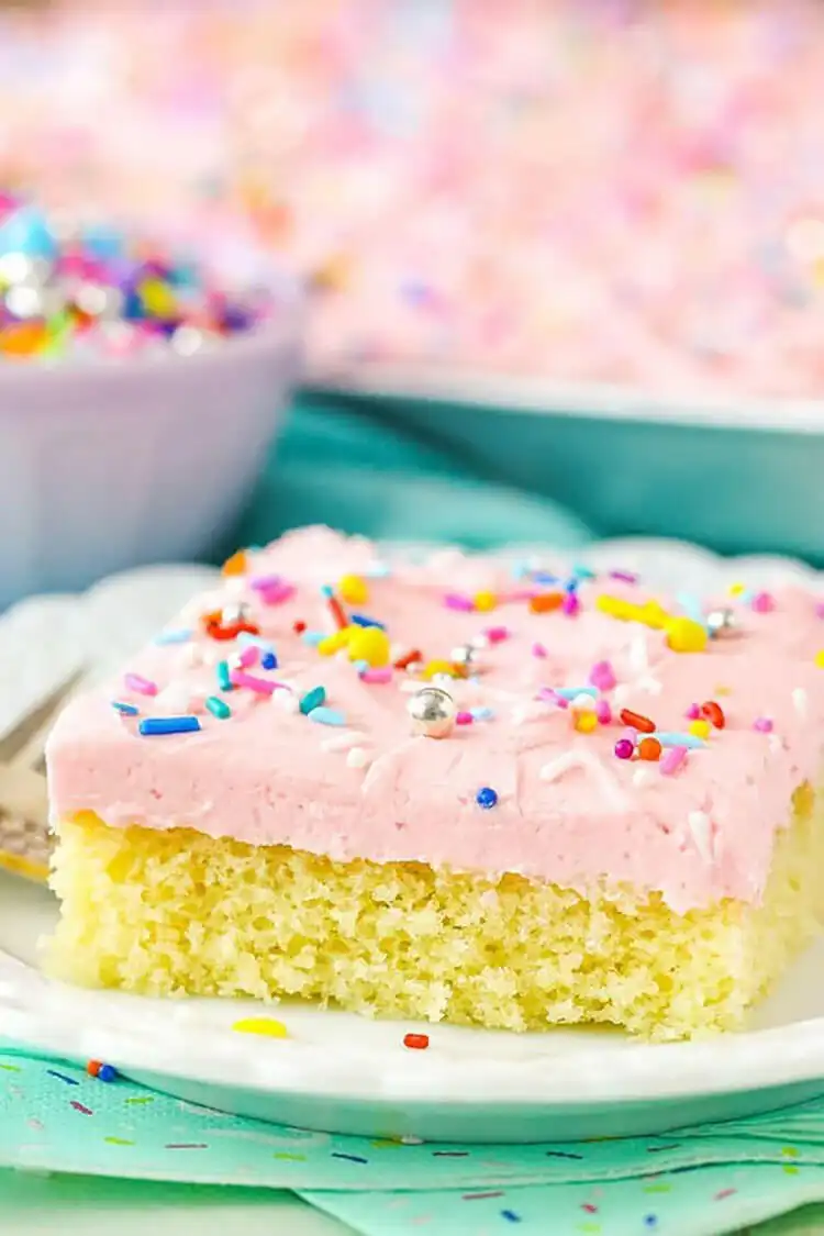 Simple vanilla sheet cake, ready for decoration