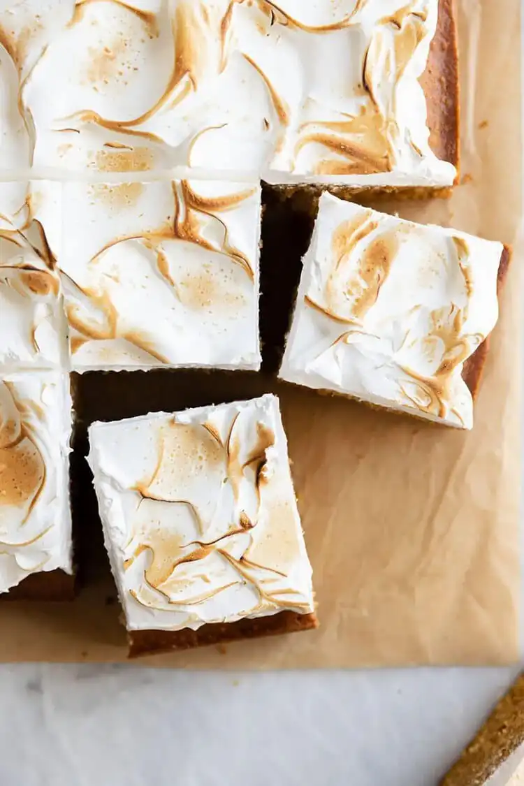 Pumpkin sheet cake with toasted marshmallow frosting