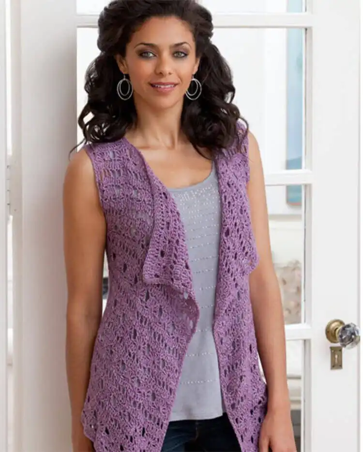 A Drapey Vest showcasing its elegant fall and comfortable fit, perfect for beginners.