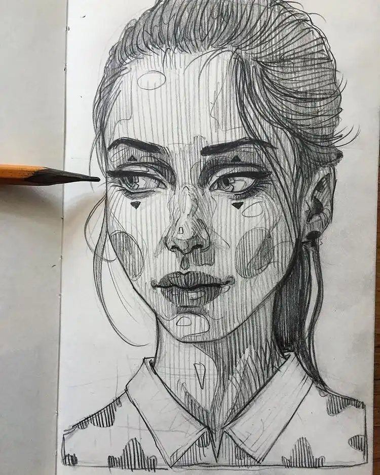 Beautiful pencil sketch of a girl with serene expression, ideal for portrait study.