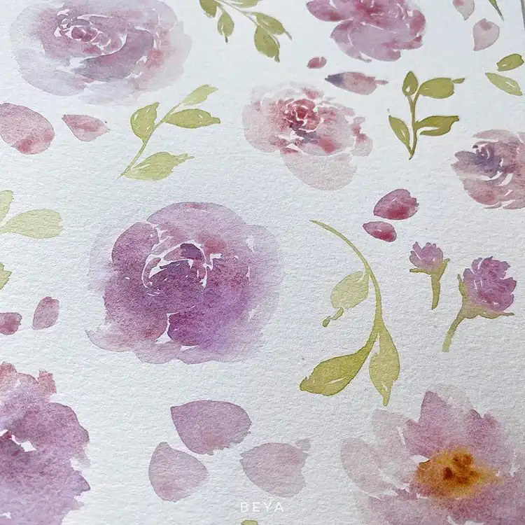 Soft washes of purple watercolor flowers with a simple, ethereal aesthetic, ideal for beginner painters.