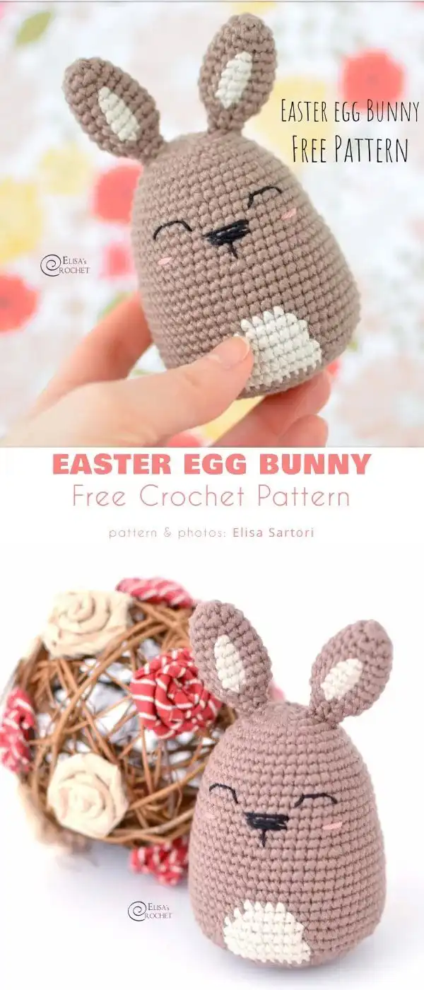 Crocheted Easter eggs adorned with bunny ears and delicate flower cozies, presenting an elegant and sophisticated look.