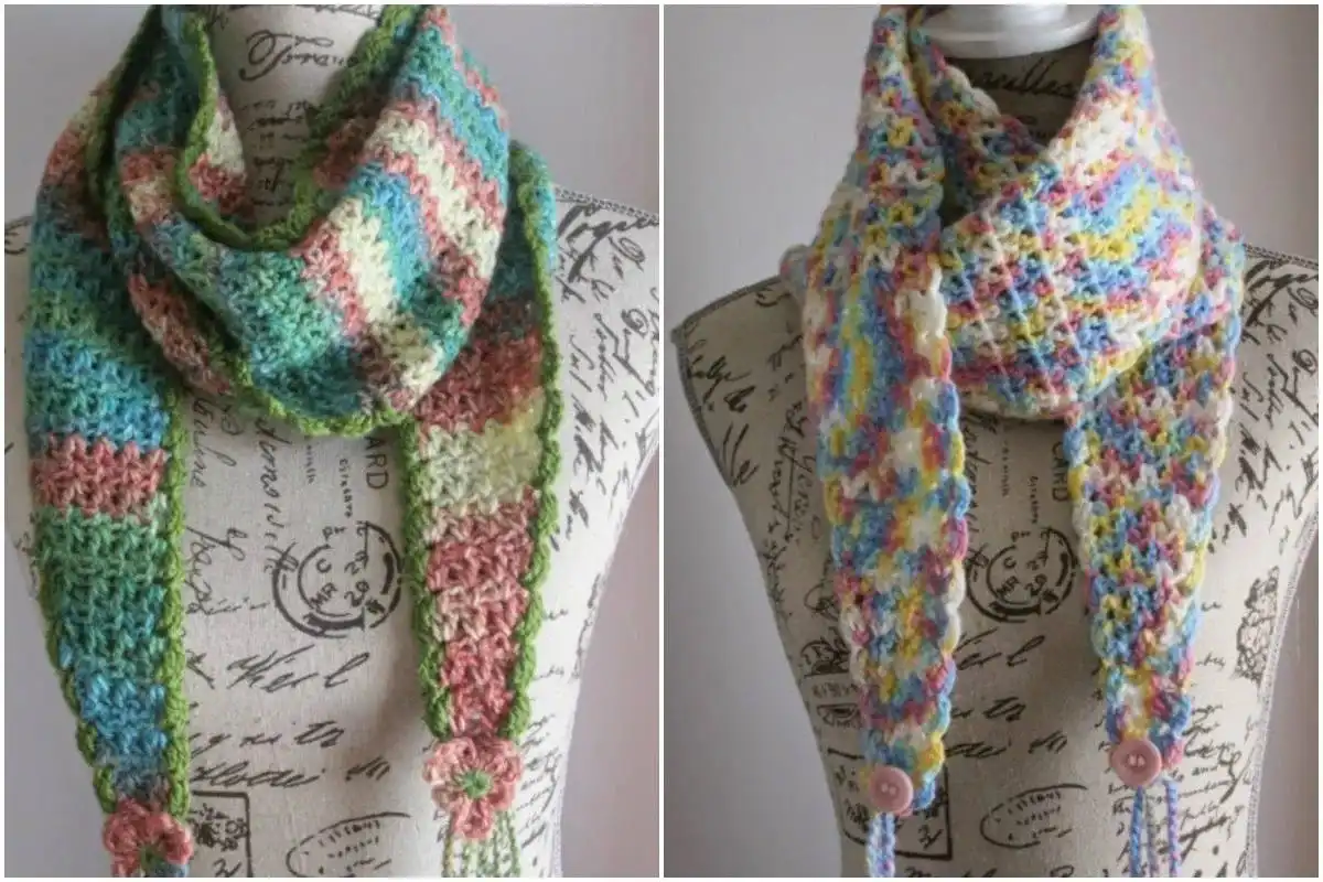 A dense, chunky crochet scarf in a solid color, creating a warm and structural look, for the Keep Cozy Chunky Scarf.