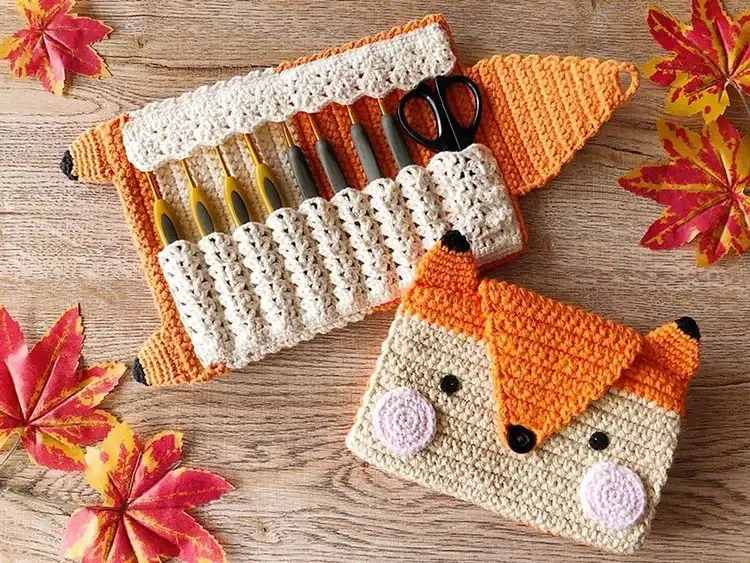 Cute Fox Hook Case for storing crochet hooks, with fox features
