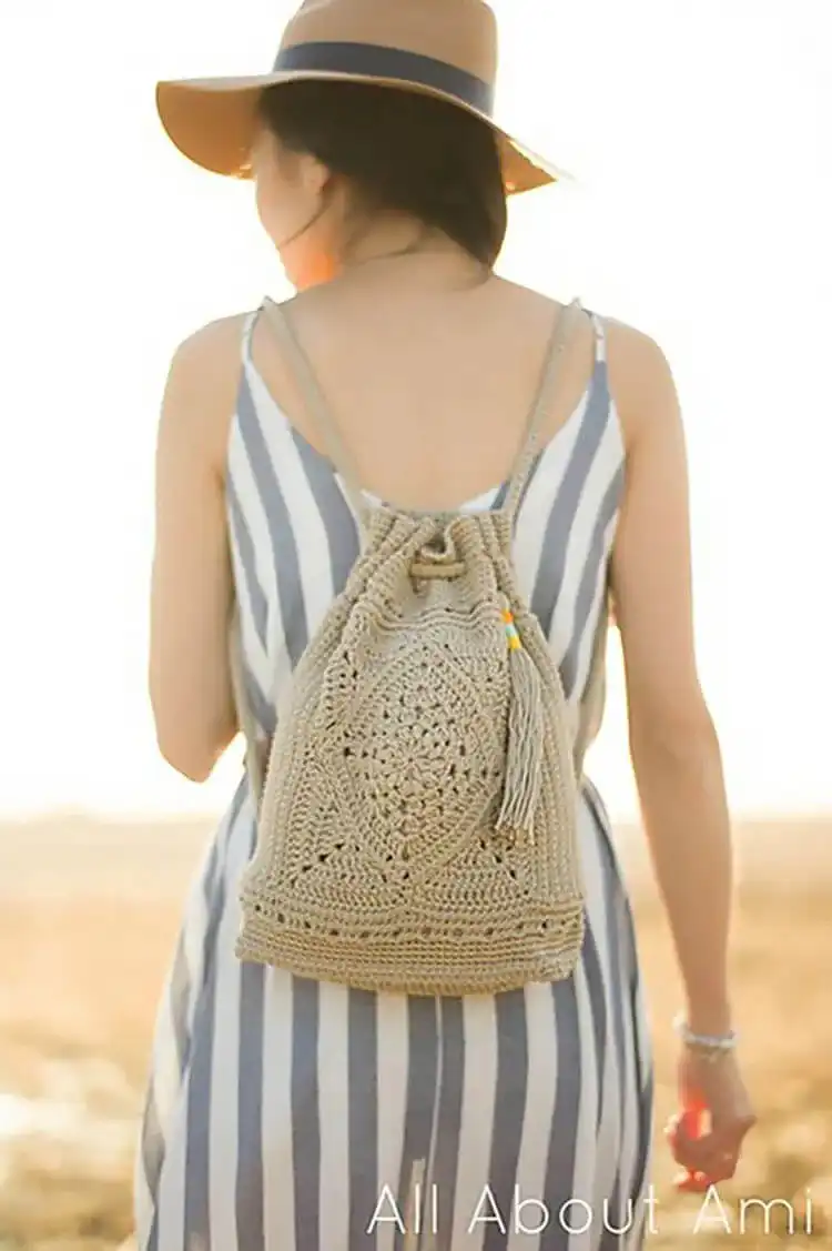 Wildrose Backpack with intricate floral granny squares