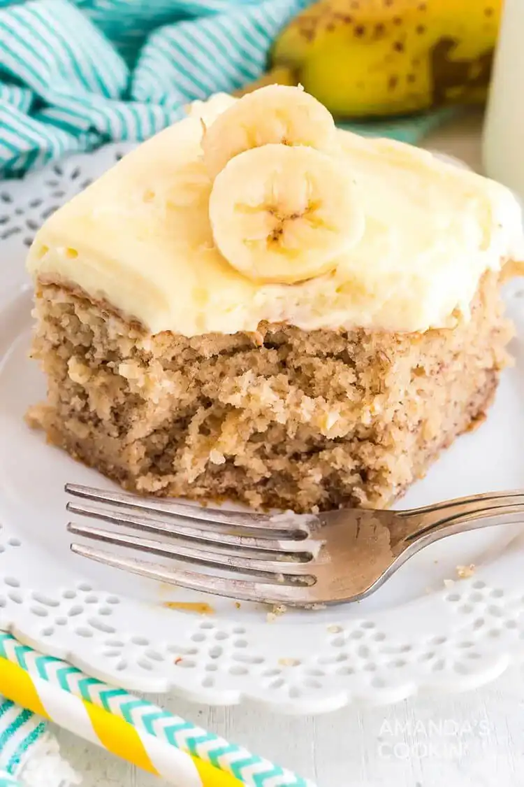 A soft and fluffy banana cake, showing its tender crumb.