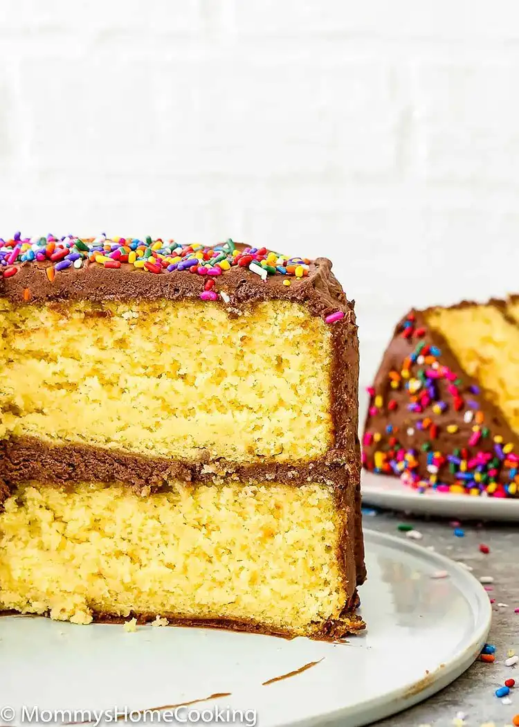 A beautifully baked cake made from box mix without eggs, showcasing its perfect texture.