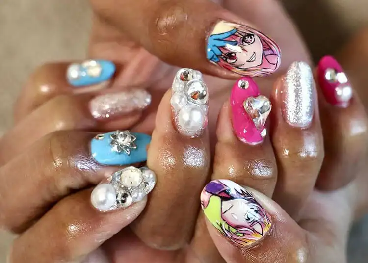 23 Anime Nail Designs to Show Your Love for Anime and Manga - Jujutsu Kaisen Sukuna 11 Mai Mai Miracle nails evoking the tranquil 1950s Japanese countryside with soft, nostalgic designs.