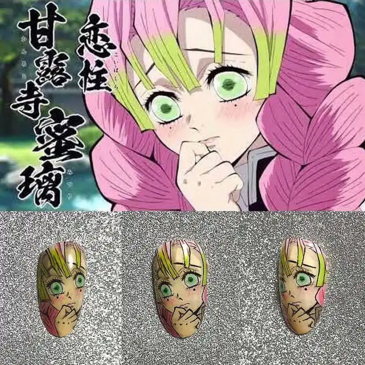 23 Anime Nail Designs to Show Your Love for Anime and Manga - Jujutsu Kaisen Sukuna 17 Shinobu Kocho Demon Slayer nails with delicate butterfly motifs and gradient purple hues.