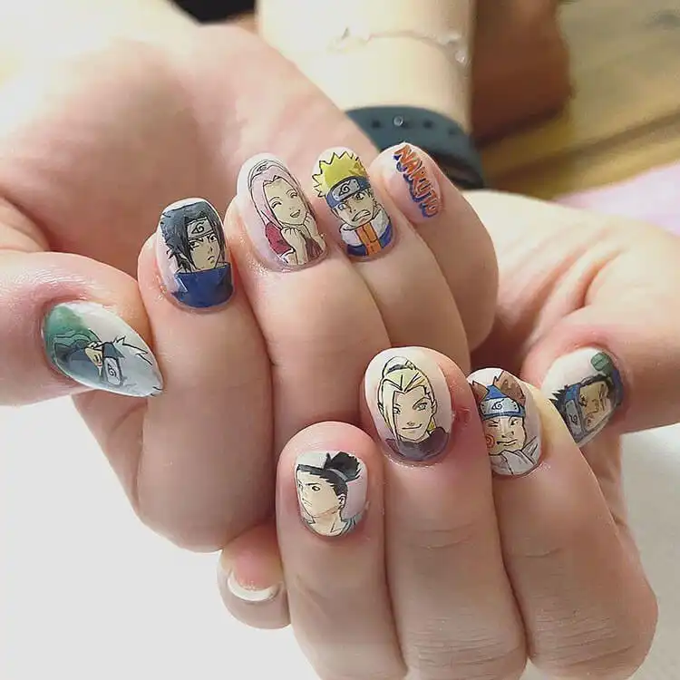 23 Anime Nail Designs to Show Your Love for Anime and Manga - Jujutsu Kaisen Sukuna 10 Creative Naruto themed nails showcasing various characters, jutsu, and symbols from the series.