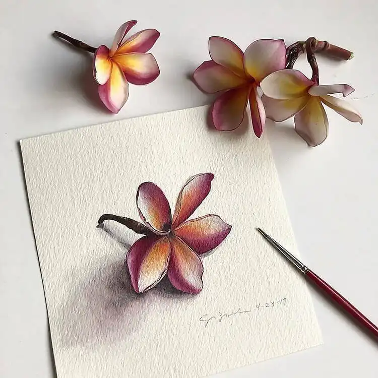 Watercolor painting of a realistic flower, likely based on a real-life reference, highlighting observational accuracy and personal artistic interpretation.