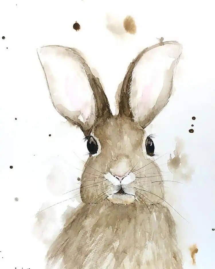 Watercolor hare depicted using a loose painting technique, emphasizing dynamic movement and suggestive forms.