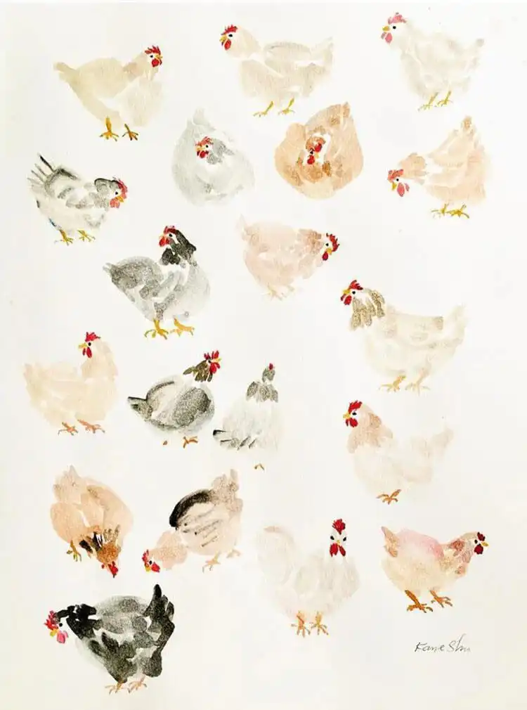 Relaxing collection of watercolor chicken doodles, ideal for casual practice and creative relaxation.