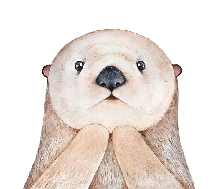 Irresistibly cute watercolor sea otter painting, showcasing furry textures and playful expressions.