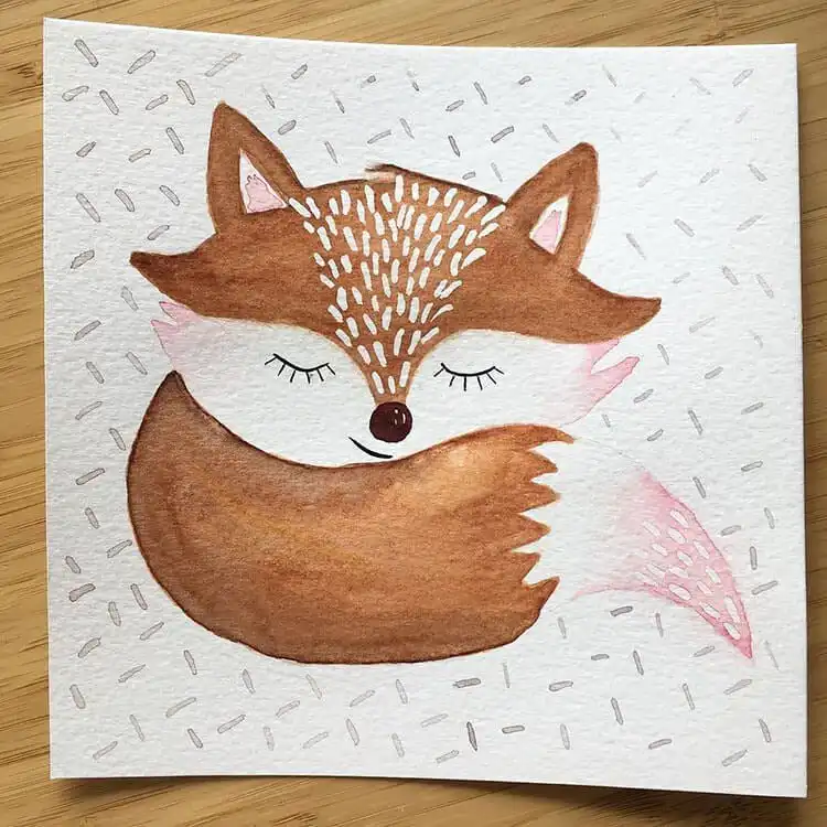 Simple watercolor fox painting with a gentle expression, suitable for beginner artists to customize colors.