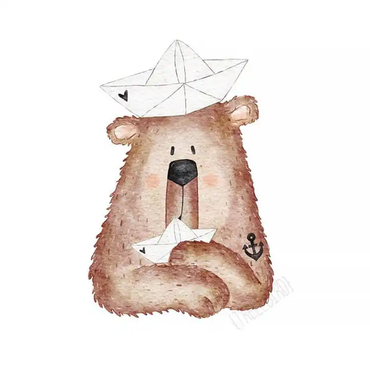 Charming watercolor painting of a bear dressed as a sailor, rendered in a fun and unique artistic style.