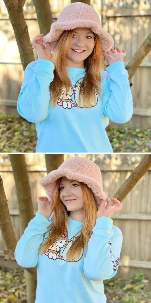 A simple shell stitch crochet bucket hat in cream, highlighting the textured stitch