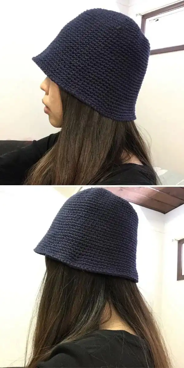 A unique variegated yarn crochet bucket hat with beautiful self-striping colors