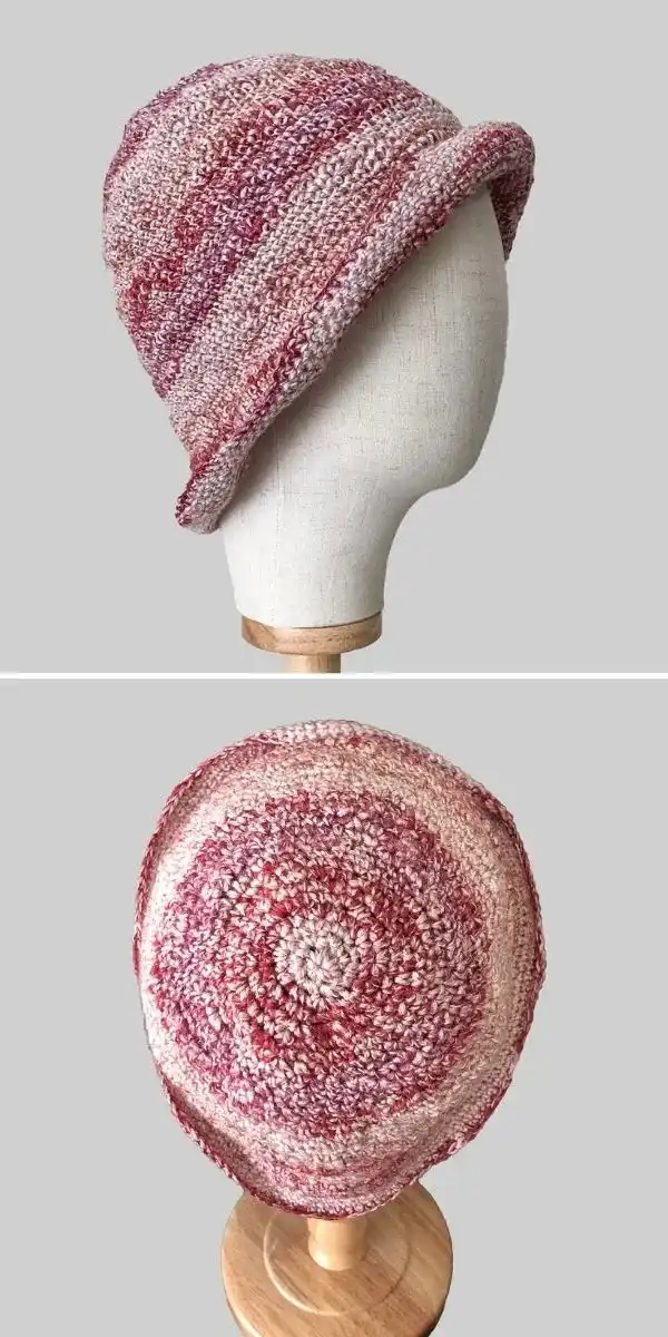 A sophisticated ombre effect crochet bucket hat transitioning from light to dark blue