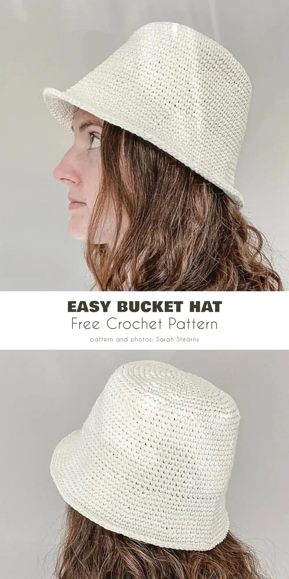A wide-brimmed floppy festival crochet bucket hat in bright, variegated yarn