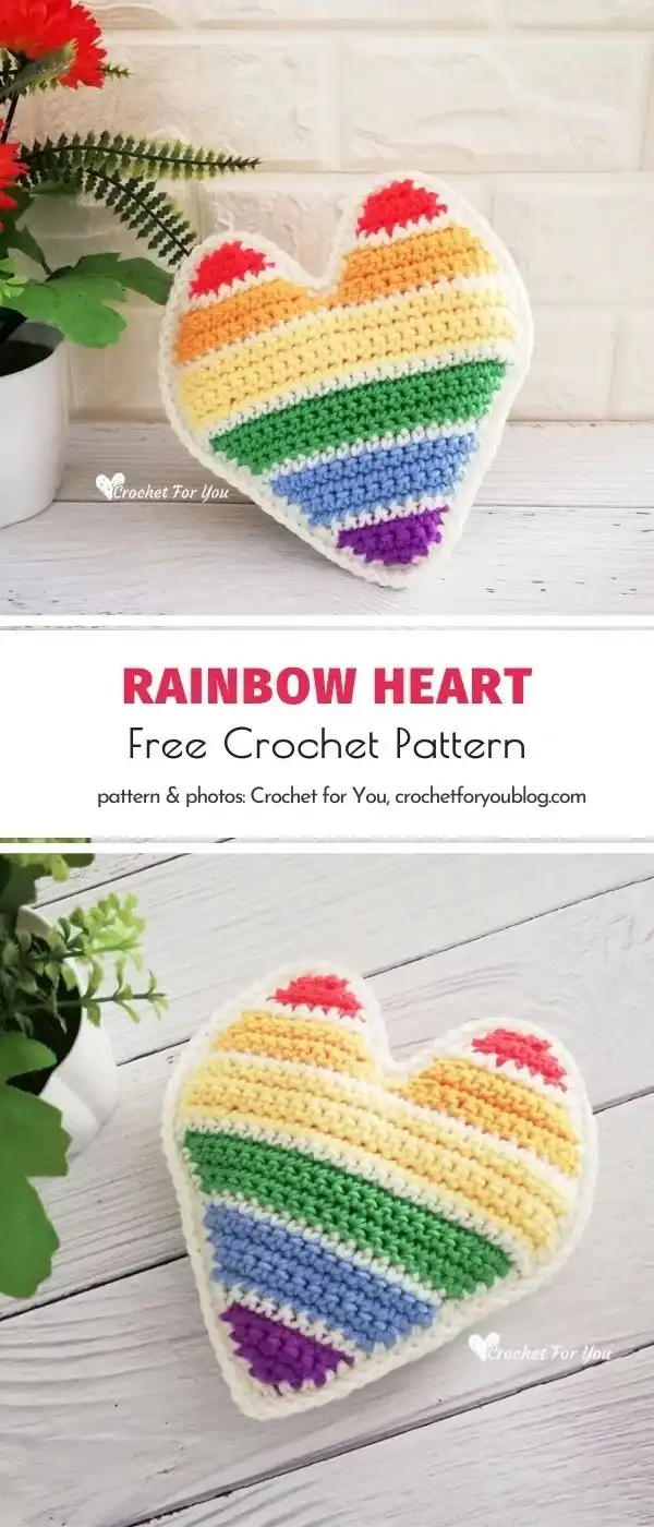 A hand delicately holds a crocheted heart, surrounded by red hearts in the background. Includes a crochet pattern diagram with instructions for crafting your own heart-shaped keepsake.