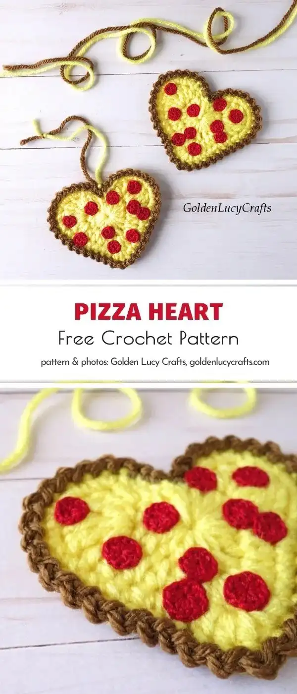 A bright crochet rainbow heart applique against a light background, titled 'Rainbow Heart'.