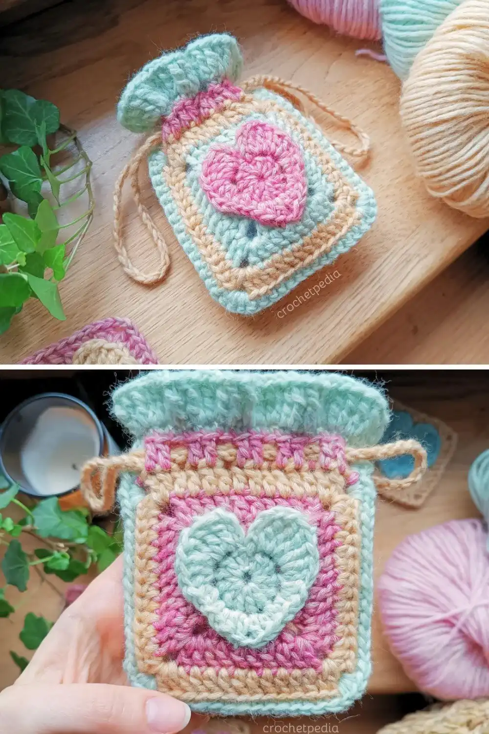 A retro-inspired crochet envelope with a small heart closure.