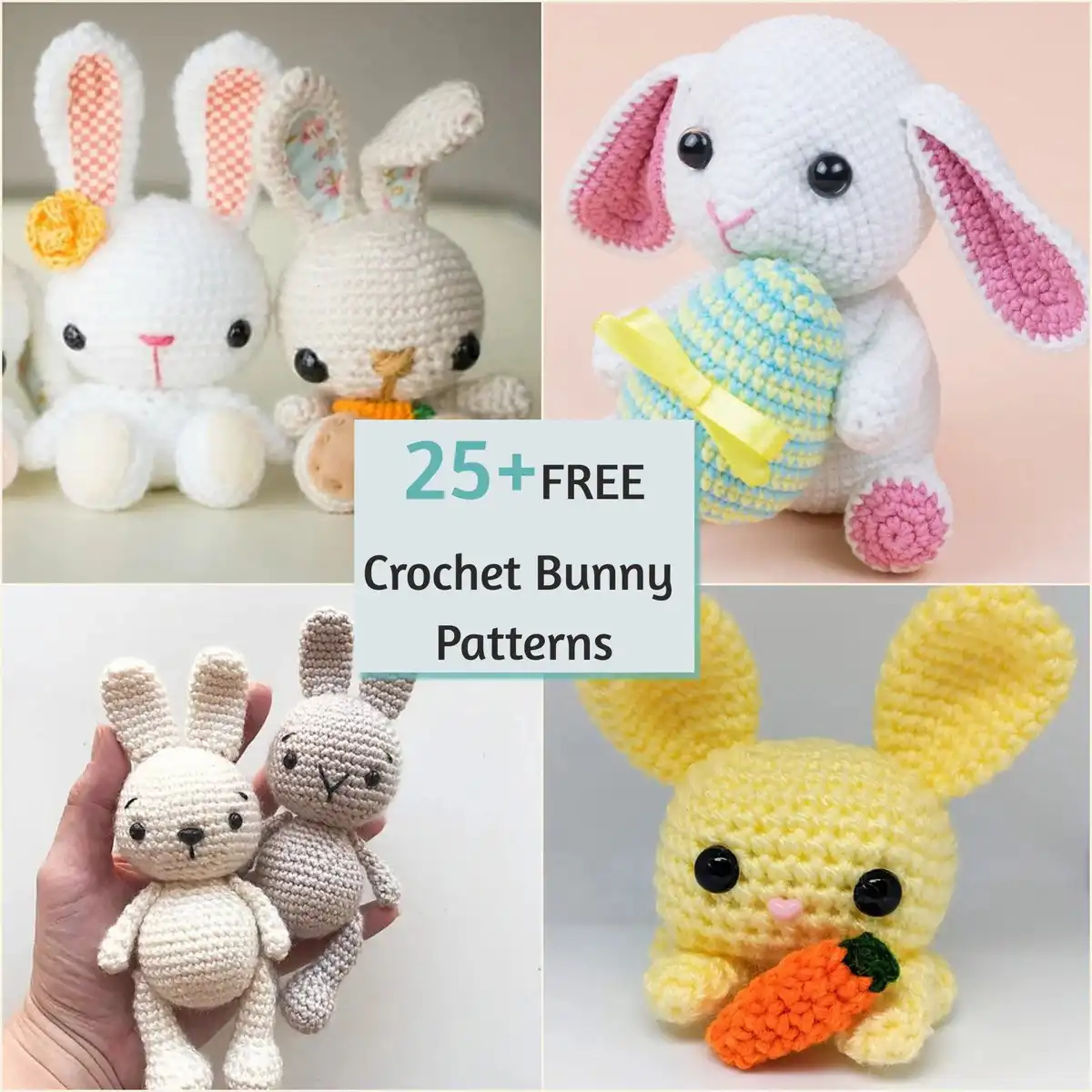 Crocheted bunny with a crocheted egg in pastel colors, perfect for Easter.