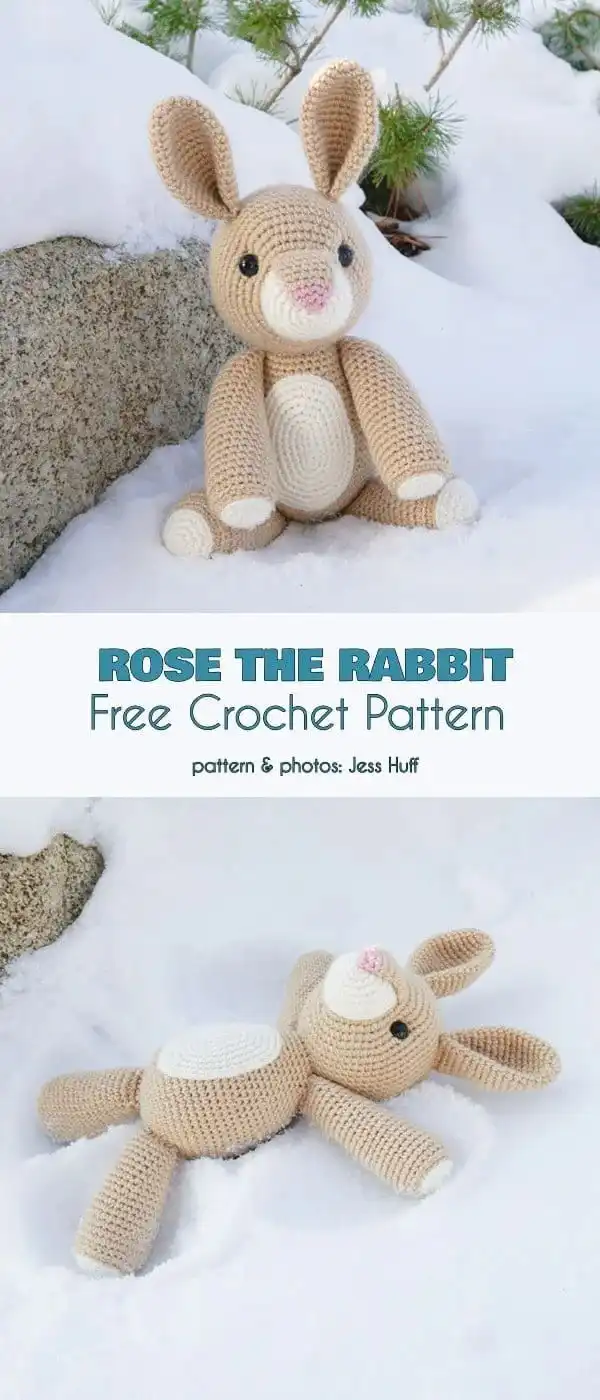 Dress me up bunny free crochet pattern, showing a rabbit with accessories.