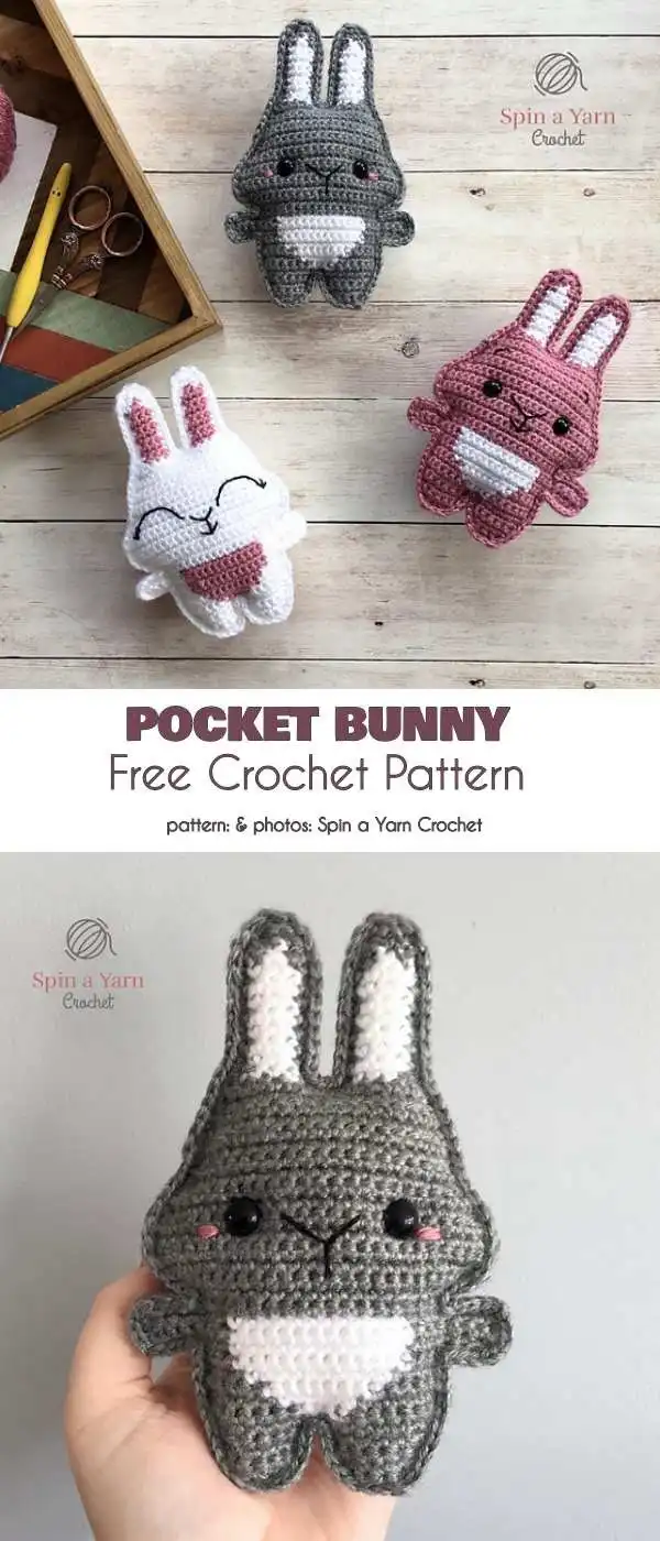 An easy Easter bunny free crochet pattern, ideal for using up yarn scraps quickly.