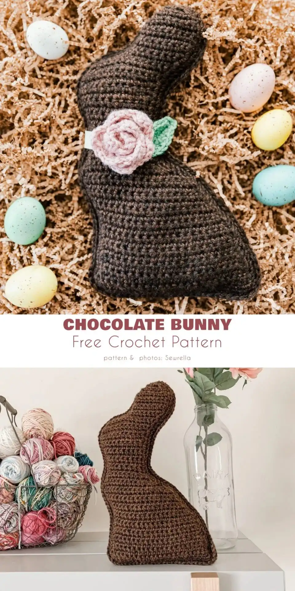 Colorful little Easter bunnies free crochet pattern, measuring about 4.5 inches.