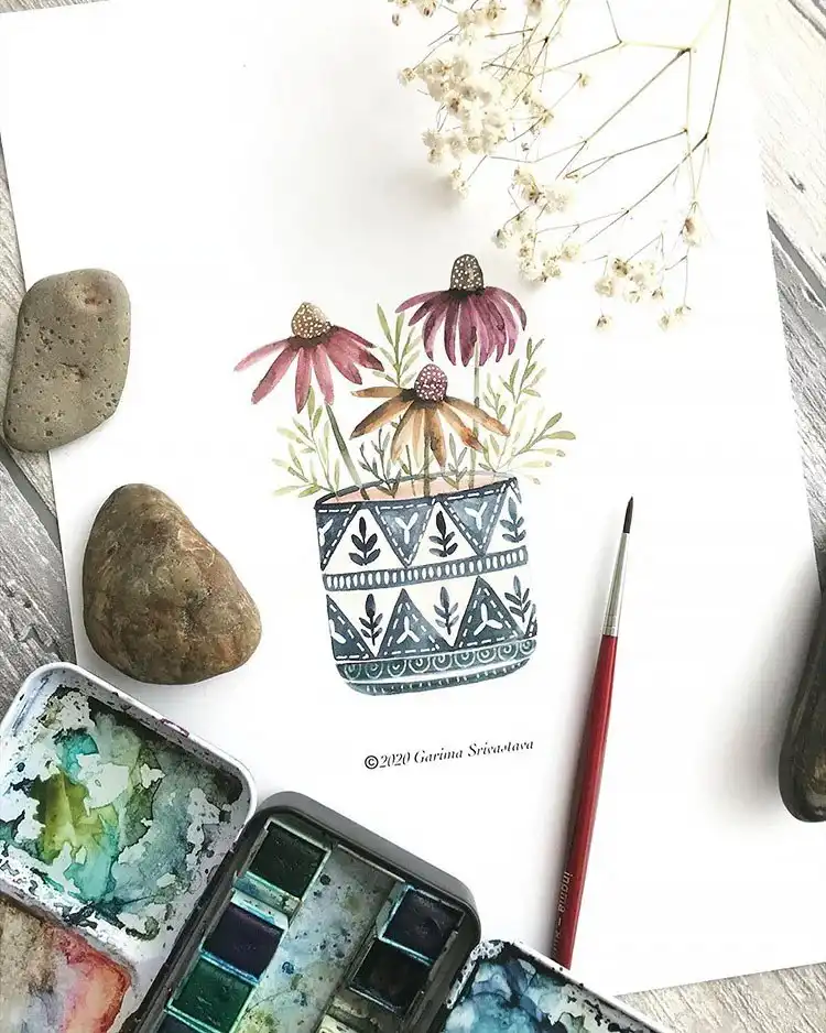 A gorgeous artwork featuring colorful red, orange, and purple watercolor flowers, inspiring bold choices for 25 Watercolor Flower Ideas for Beginners.