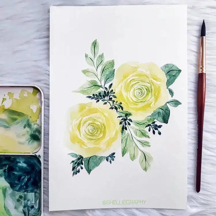 Purple watercolor flowers flowing from a watering can, a lovely scene for 25 Watercolor Flower Ideas for Beginners.