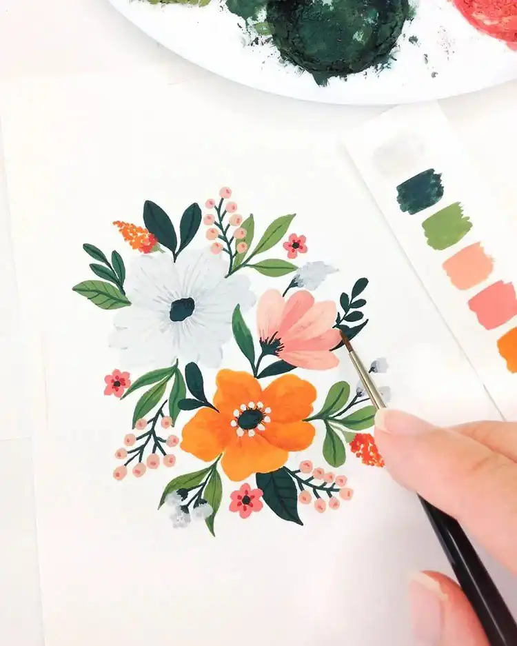 Simple watercolor flowers in shades of green and yellow, exploring an unconventional palette for 25 Watercolor Flower Ideas for Beginners.