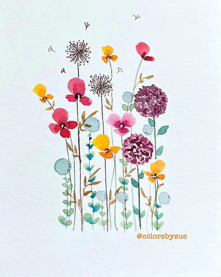 An easy blue watercolor flower painting, highlighting simplicity for 25 Watercolor Flower Ideas for Beginners.