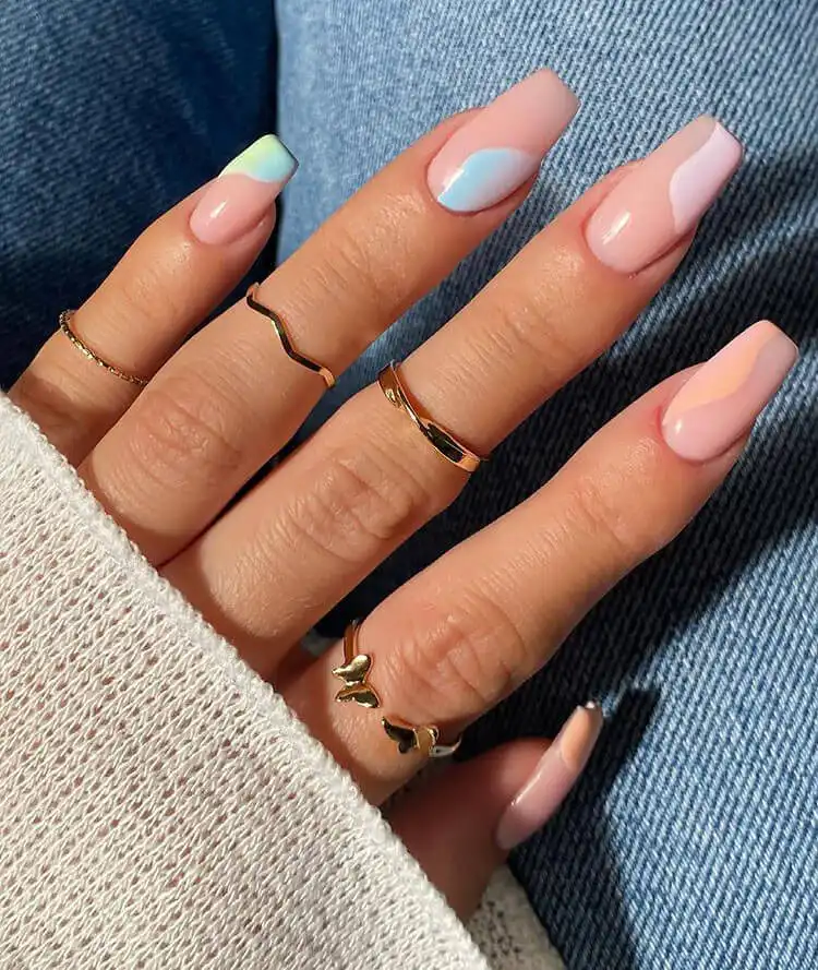 Simple pastel acrylic nails with a minimalist aesthetic, highlighting clean lines and soothing tones.