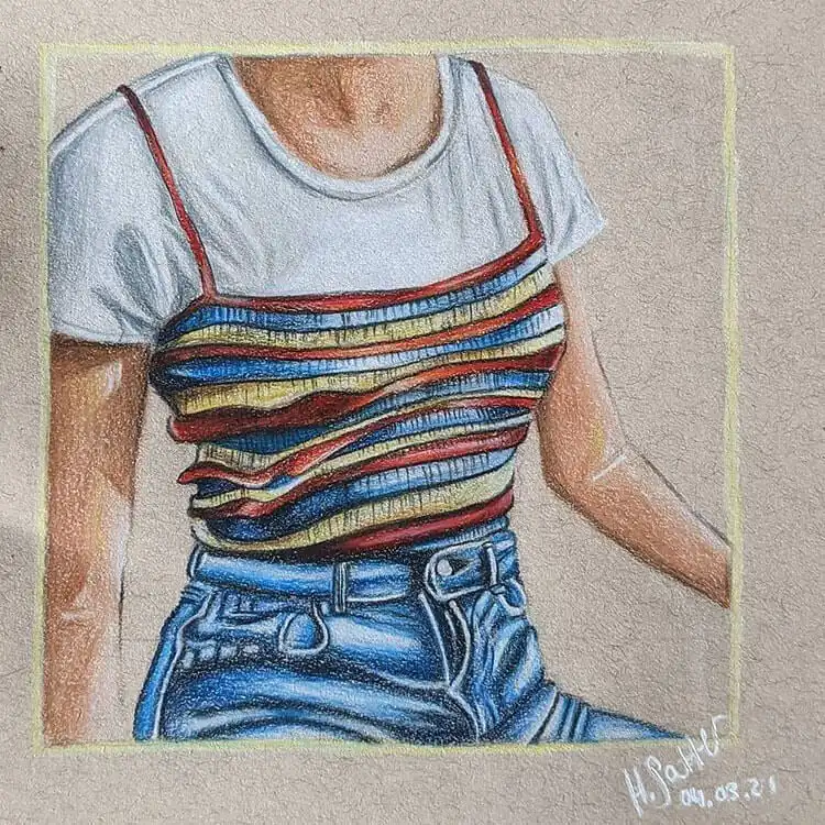 Layered t-shirt with a spaghetti strap tank top, demonstrating depth in outfit drawings