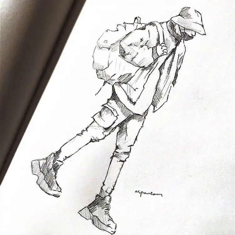 Stylish man with a mask, a monochrome sketch showcasing cool fashion and dynamic lines