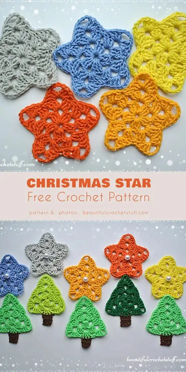 A delicate, lacy granny crochet Christmas Star, ideal for festive garlands or tree decorations.